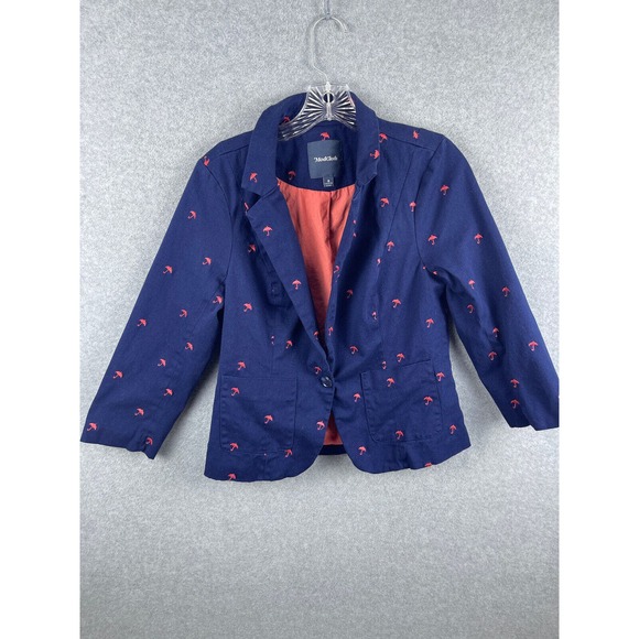 Modcloth Sports Coat Women's 8 Blue Umbrella Print Long Sleeved Pockets Casual - Picture 1 of 9